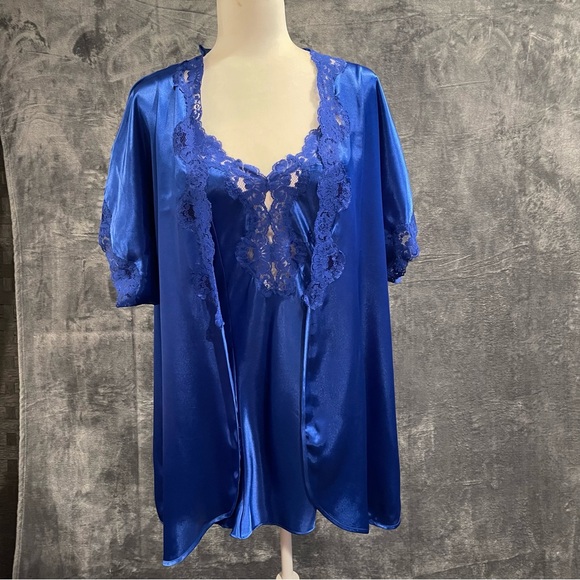 Partners Mervyns Blue Women's Size Medium Satin Sleepwear Set Camisole & Robe - Picture 5 of 16